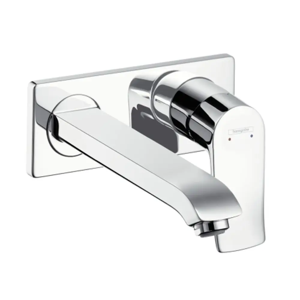 Hansgrohe Einhebel-Waschtischmischer für Wandmontage in Chrom, mit geradem Auslauf und Bedienelement für die Temperatureinstellung.